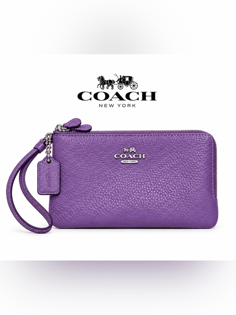 Coach Purple Double Zip Wristlet in Pebbled Leather